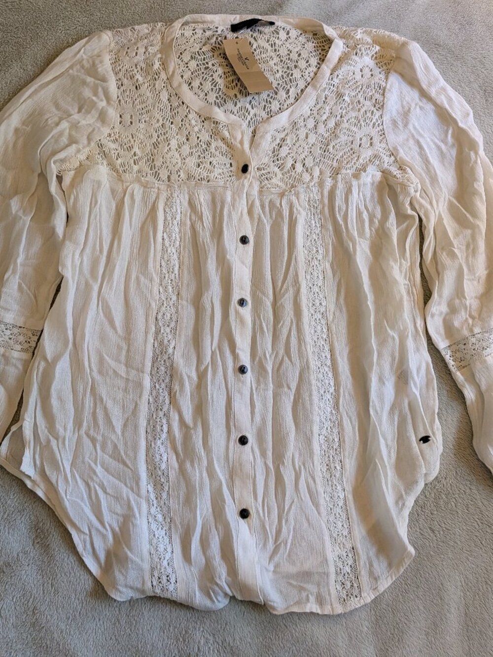 NEW AMERICAN EAGLE WOMEN'S BLOUSE XS Extra Small White Button Up Lace